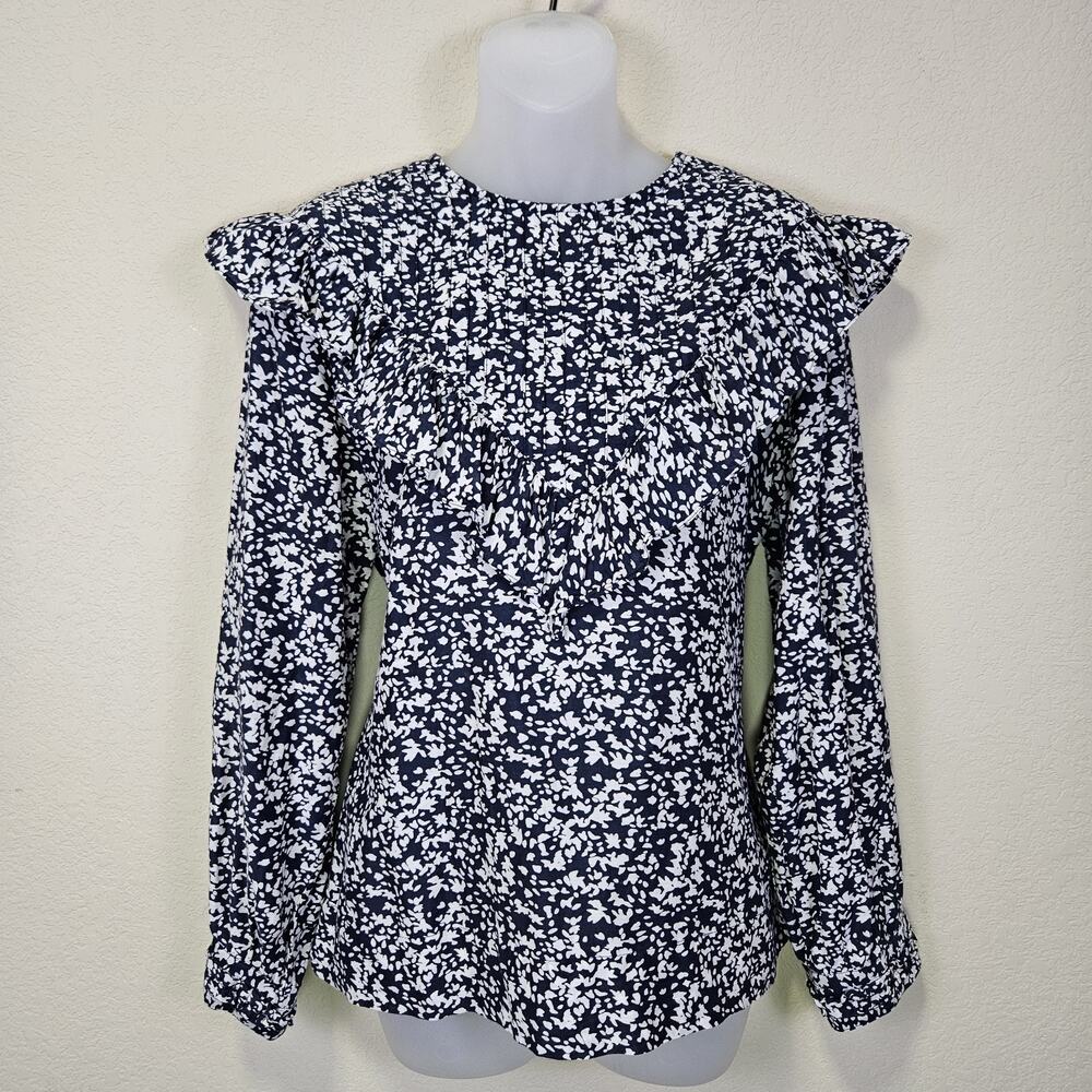 MIRTH Farrar Blouse L Blue Handmade Coastal Cowgirl Cotton Silk Prairie Luxury - Picture 2 of 16